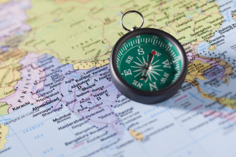 Image of India map with compass